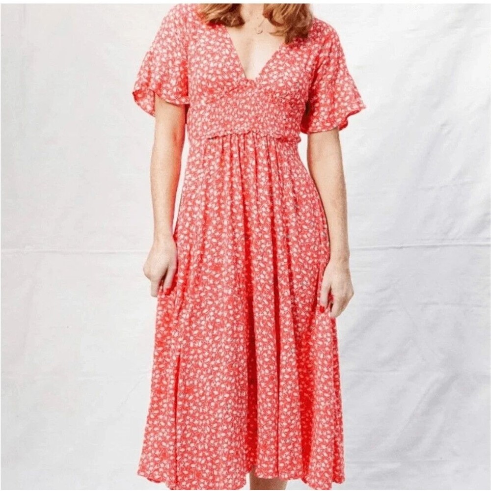 Free People red Floral Midi Dress - Picture 3 of 7